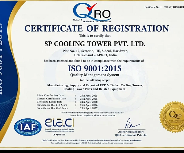 ISO certificate of SP Cooling Towers Pvt. Ltd.