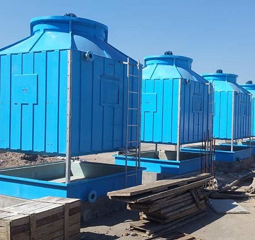 Installed square FRP cooling towers at a client site