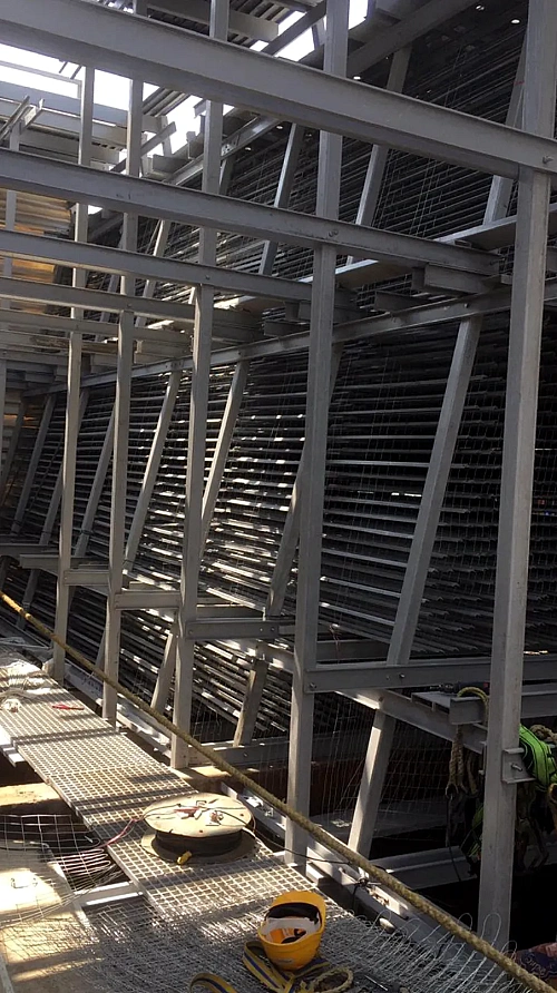 Steel structure of a cooling tower under construction