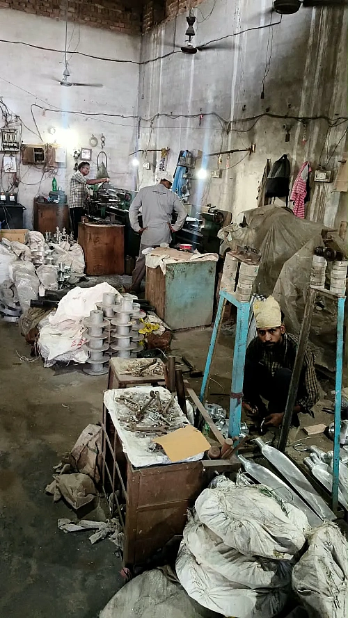 Workshop area with raw materials and components