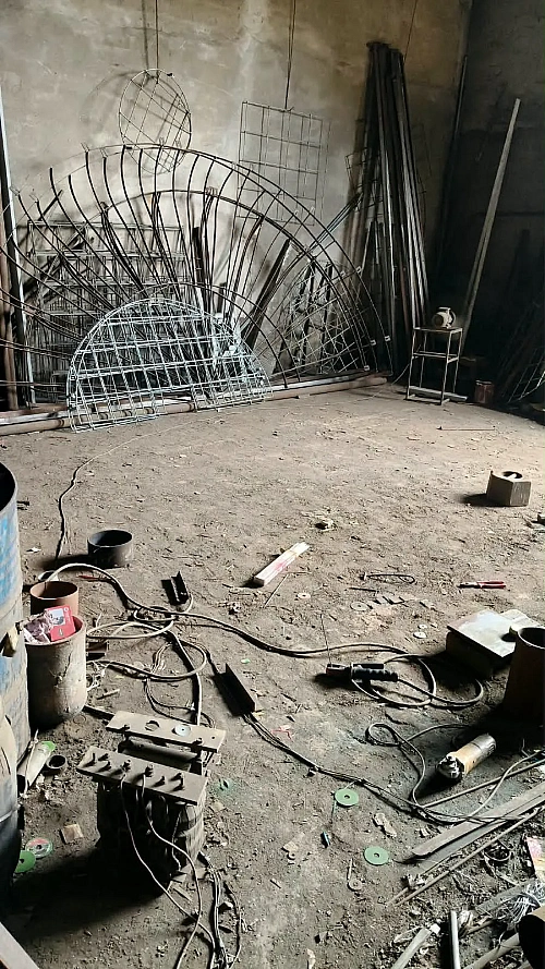 Fabricated steel parts in the workshop yard
